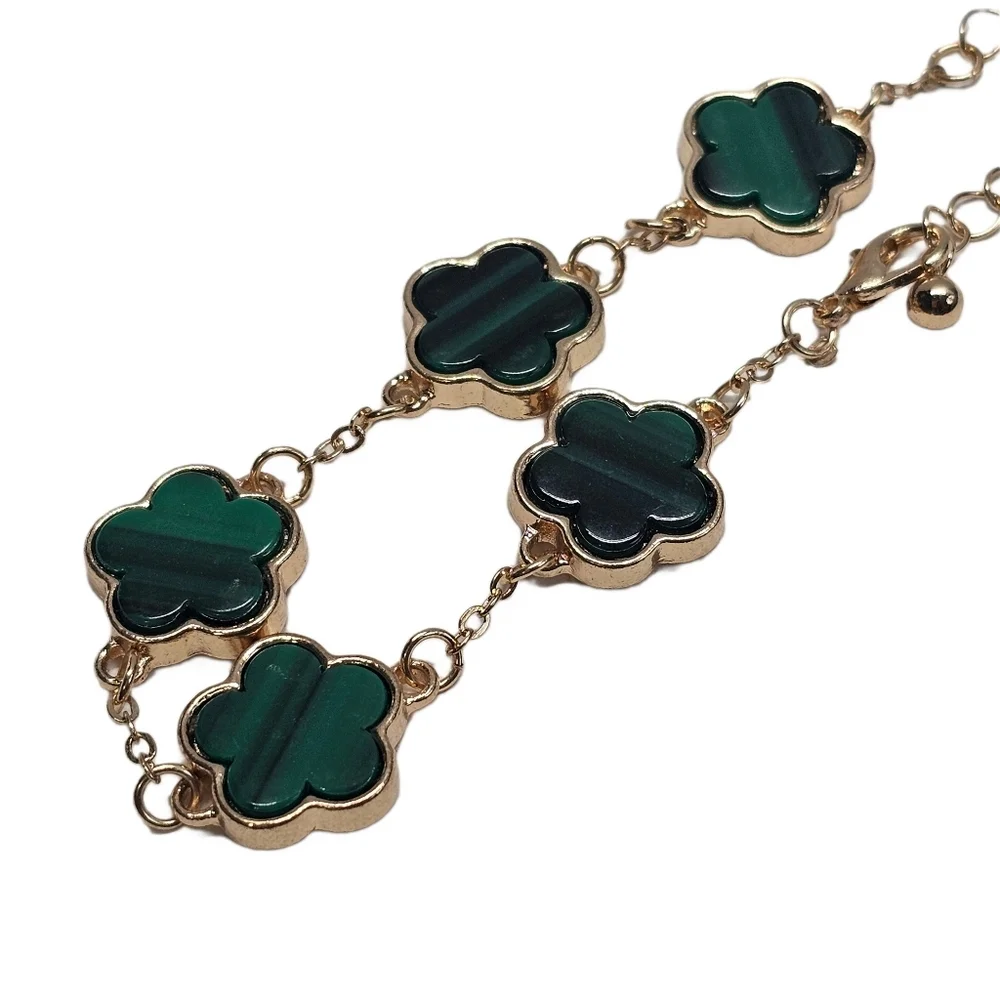 Bohemian Gold Green Clover Fashion Charm Bracelet - Picture 3 of 8